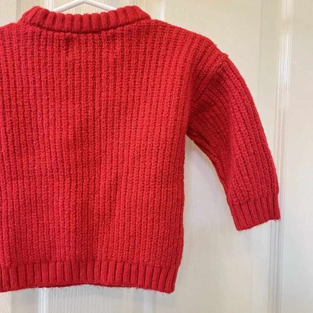 Old Navy Red Merry Embroidered Christmas Sweater Baby Girls Size 3-6 Months NWT